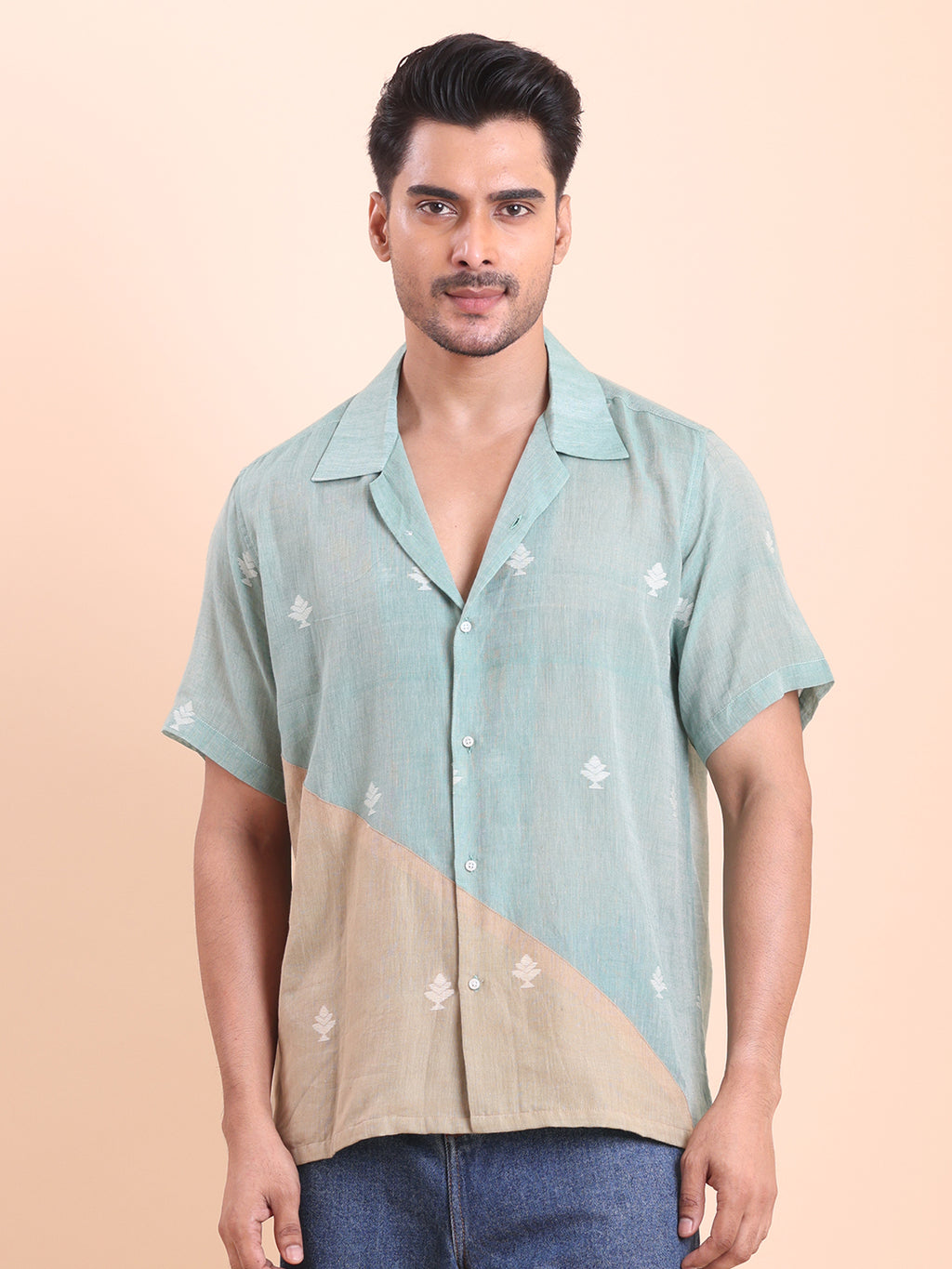 BLOUSON MEN'S JAMDANI SHIRT- OLIVE