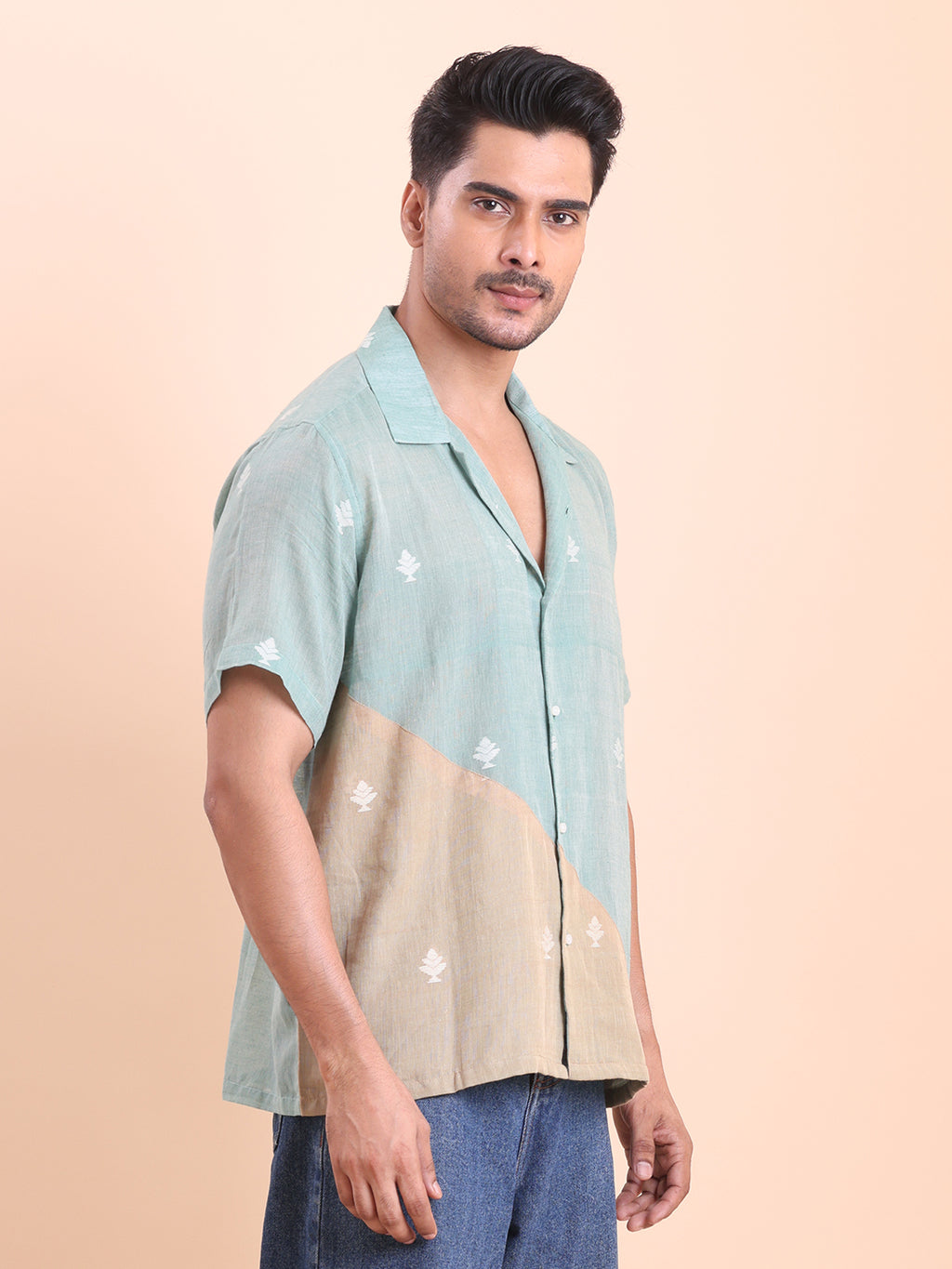 BLOUSON MEN'S JAMDANI SHIRT- OLIVE