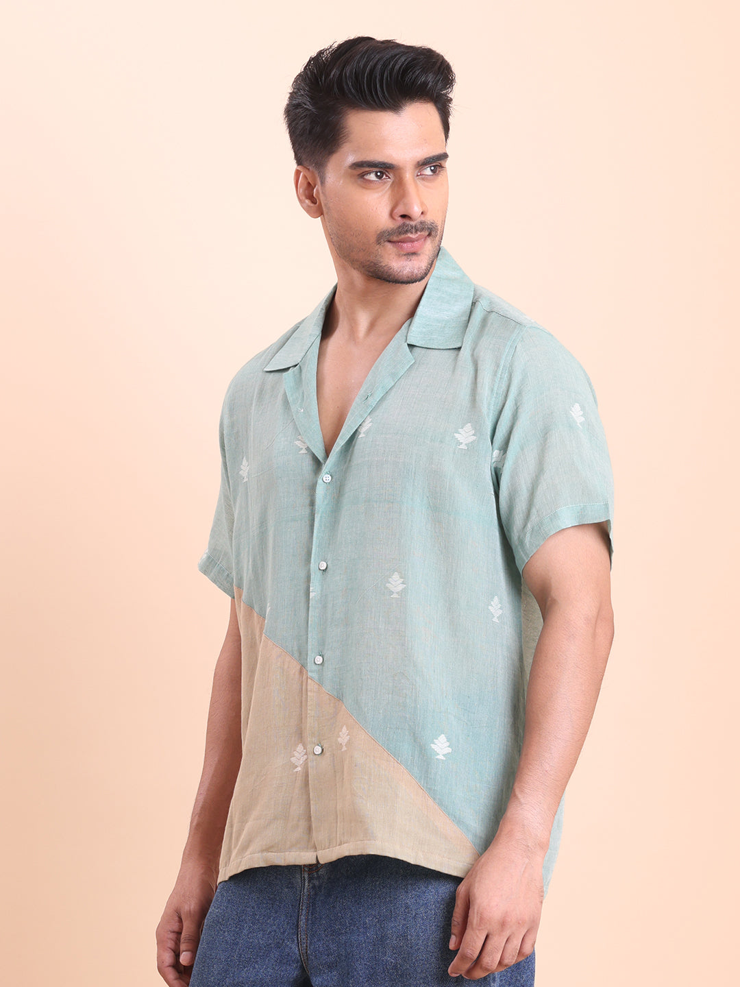 BLOUSON MEN'S JAMDANI SHIRT- OLIVE
