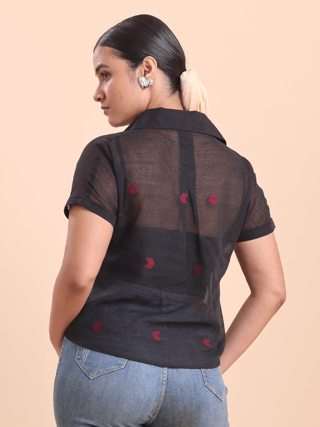 BLOUSON WOMEN COTTON JAMDANI SHIRT- KALA KHATTA