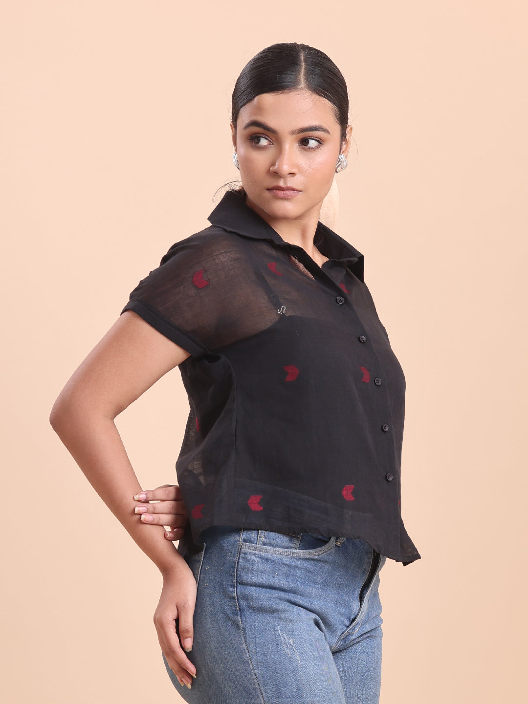 BLOUSON WOMEN COTTON JAMDANI SHIRT- KALA KHATTA