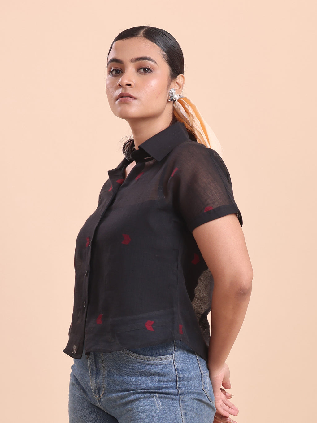 BLOUSON WOMEN COTTON JAMDANI SHIRT- KALA KHATTA