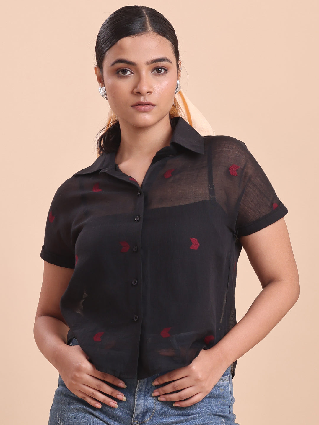 BLOUSON WOMEN COTTON JAMDANI SHIRT- KALA KHATTA