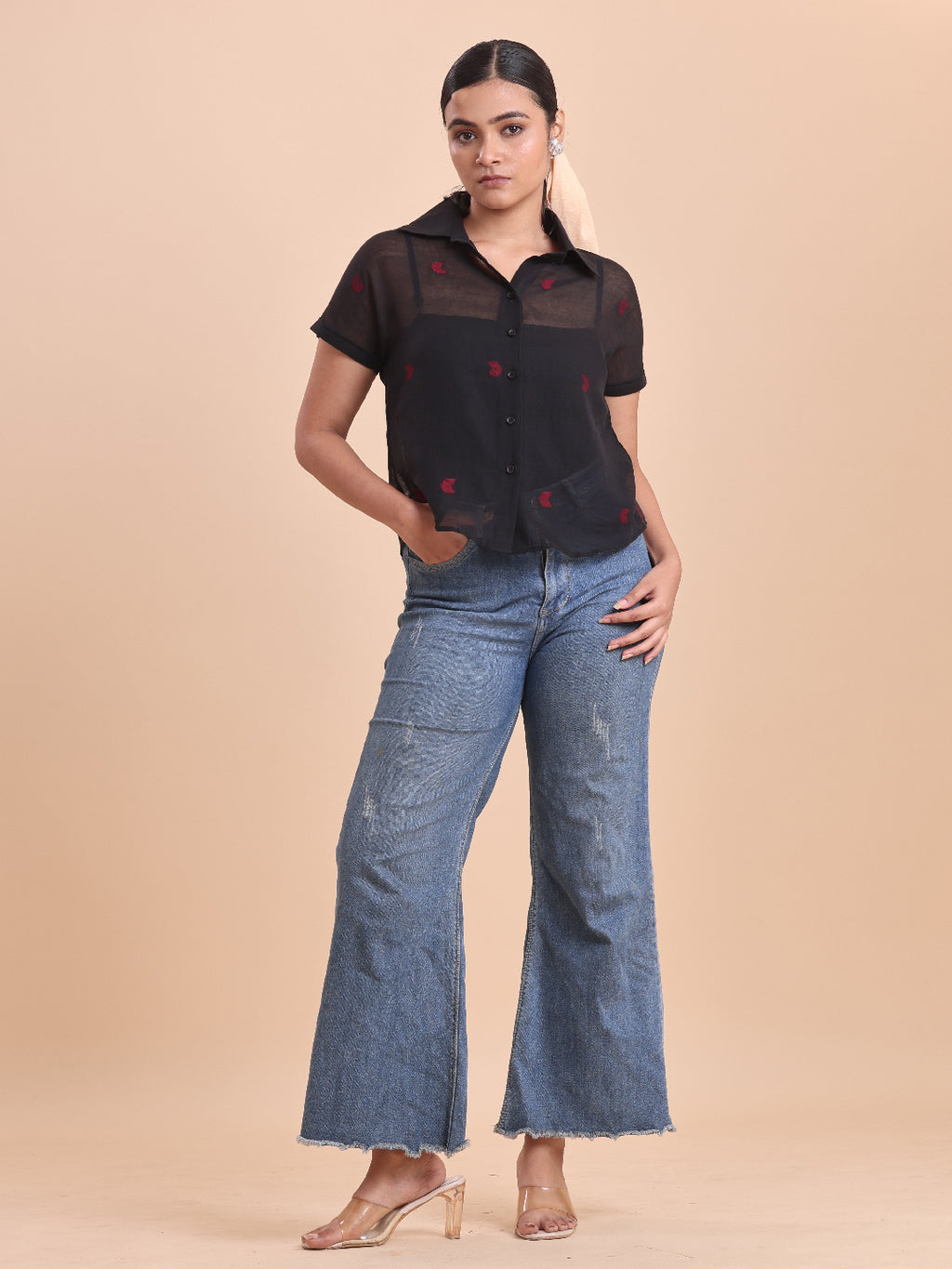 BLOUSON WOMEN COTTON JAMDANI SHIRT- KALA KHATTA