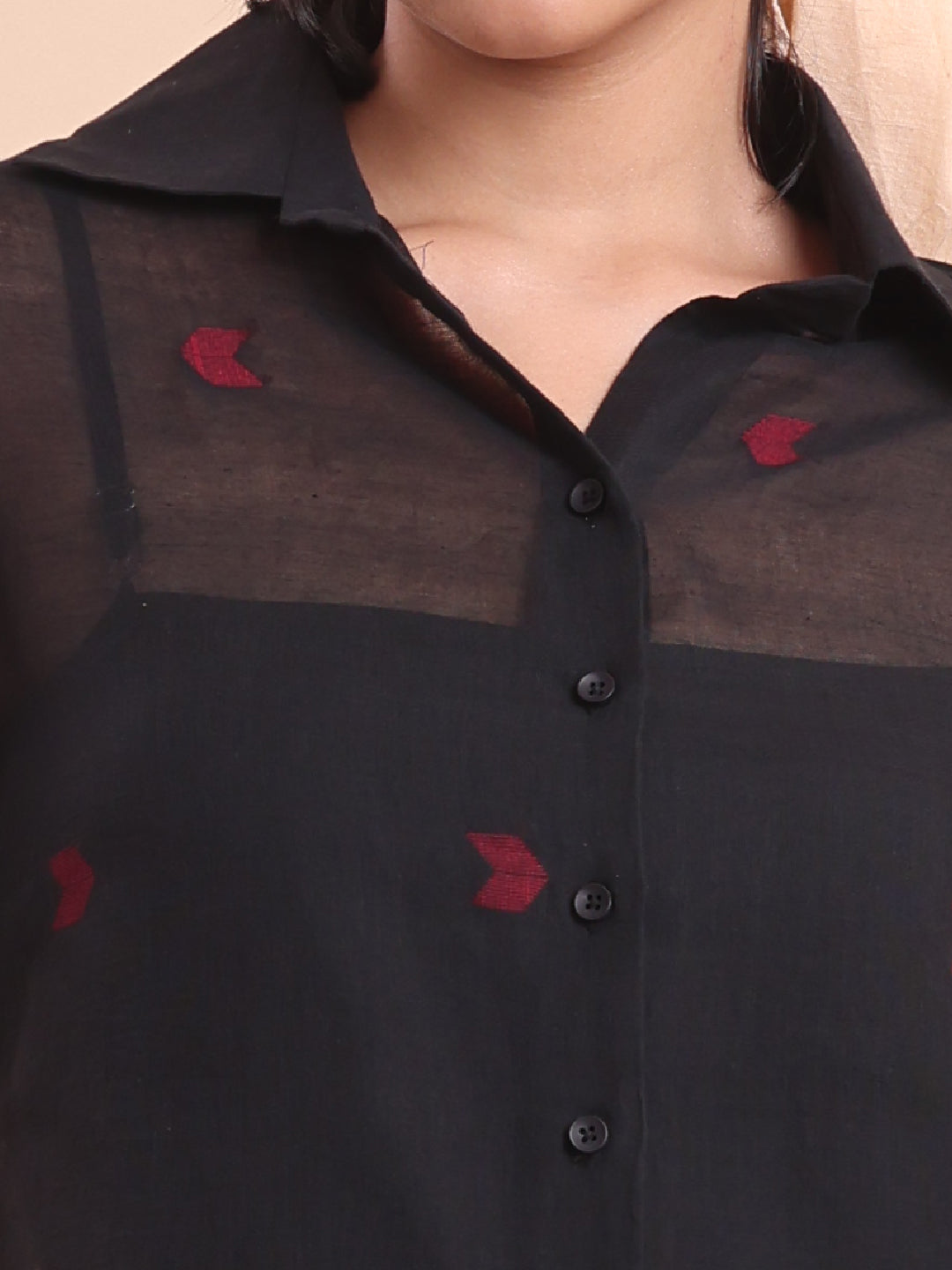 BLOUSON WOMEN COTTON JAMDANI SHIRT- KALA KHATTA