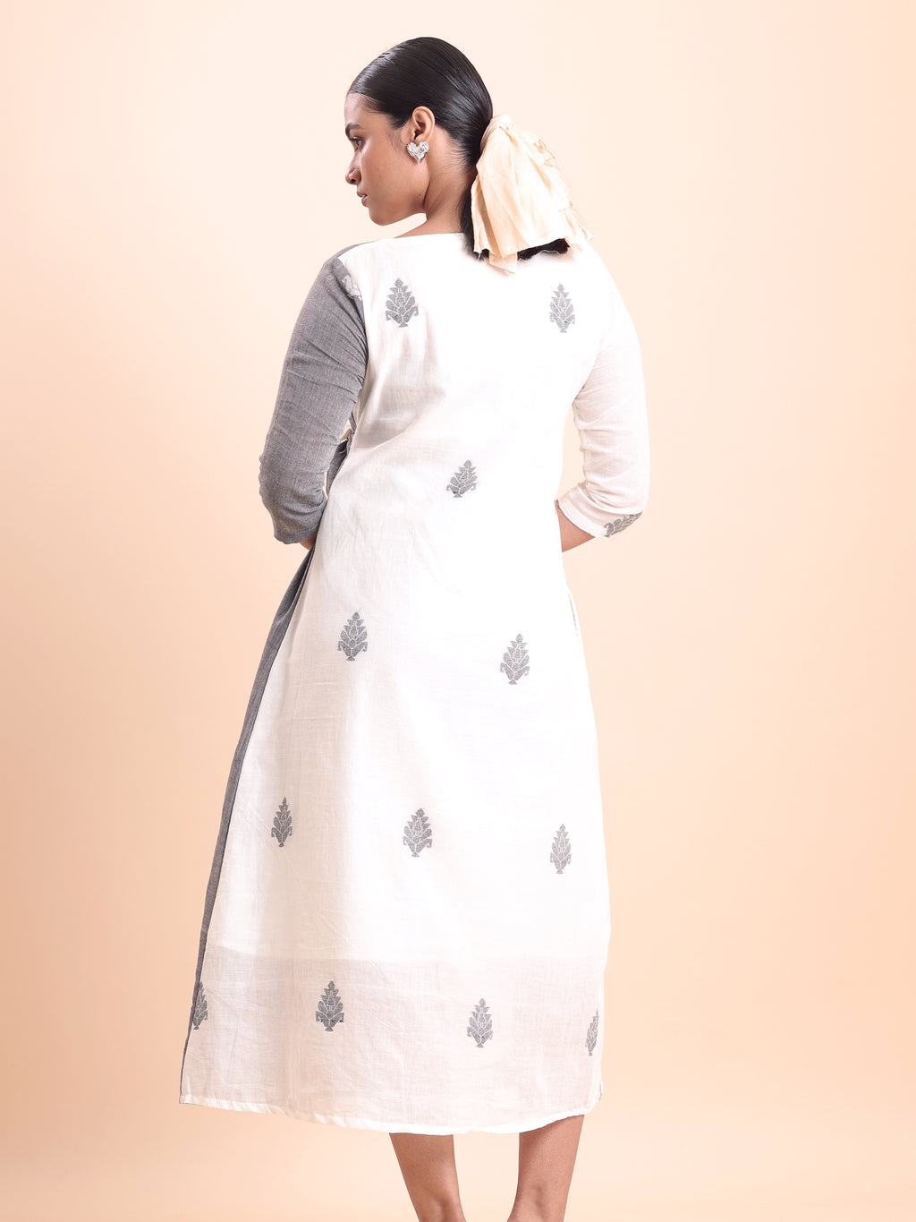 Cotton Jamdani Wrap dress- White & Grey