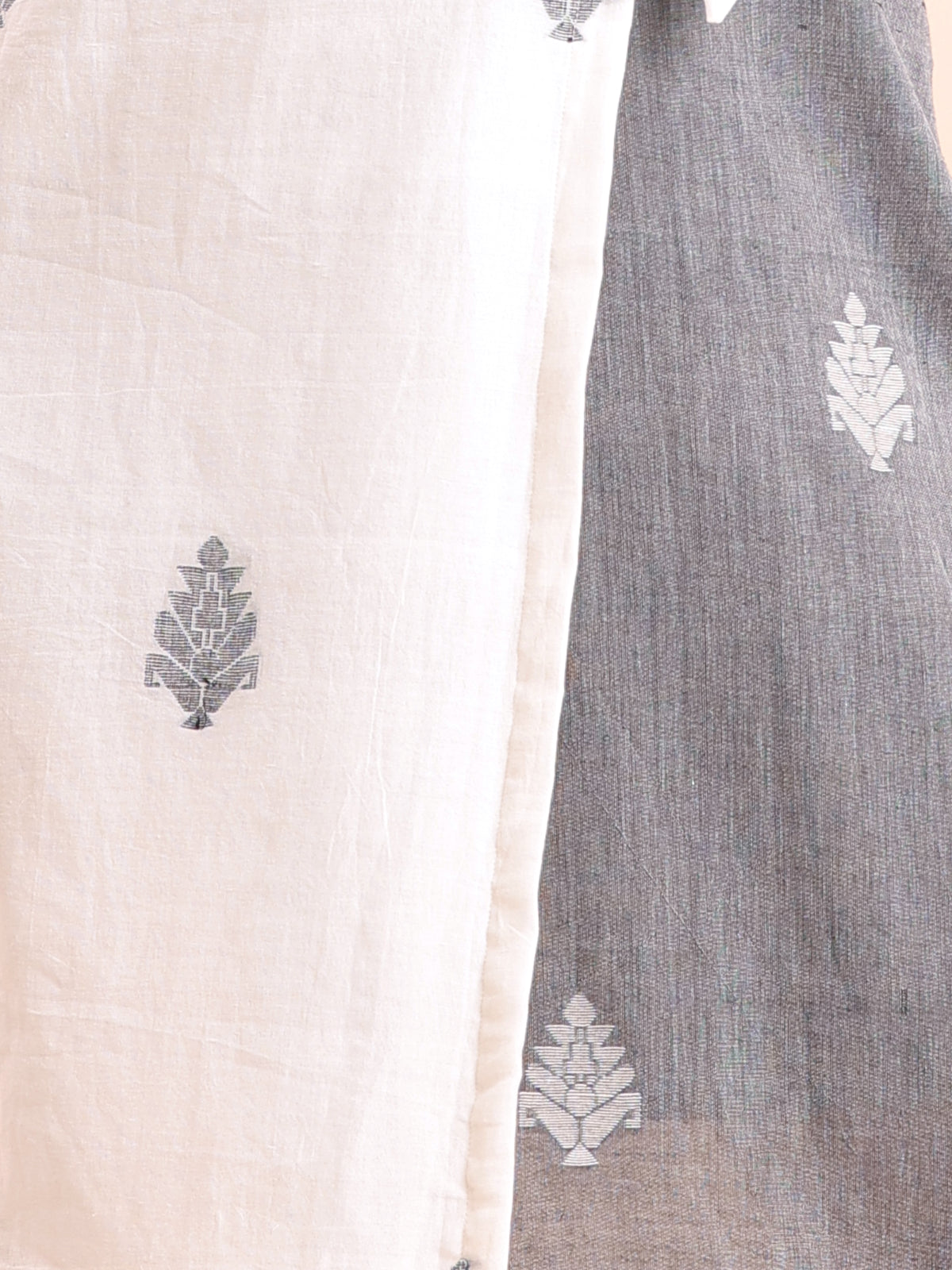Cotton Jamdani Wrap dress- White & Grey