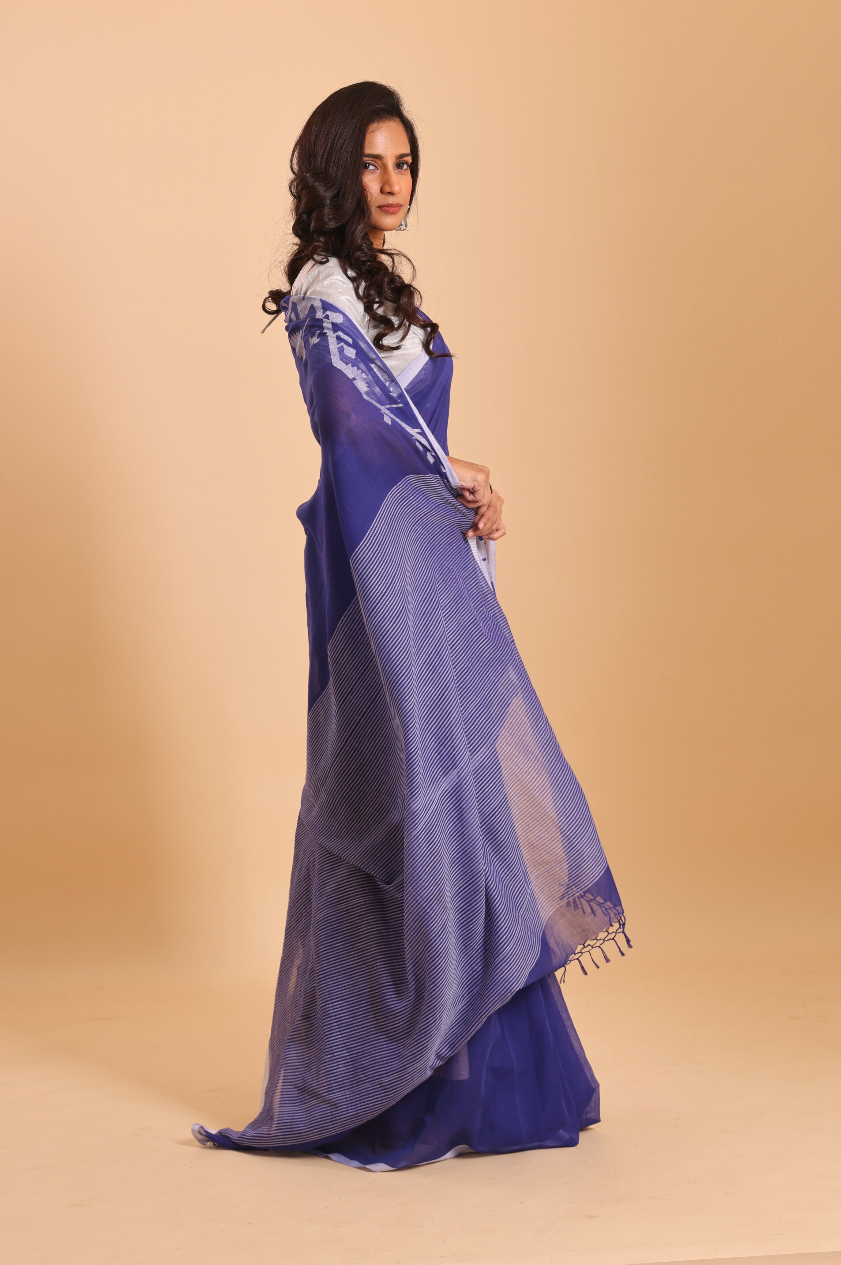 BLOUSON COTTON HALF DERPAR JAMDANI SAREE- BLUE