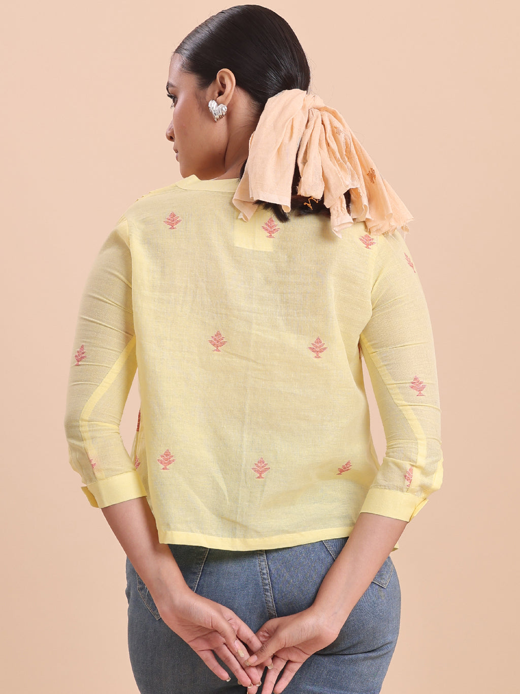 Blouson Women Cotton Jamdani Fit & Flare Top Lemon Chello