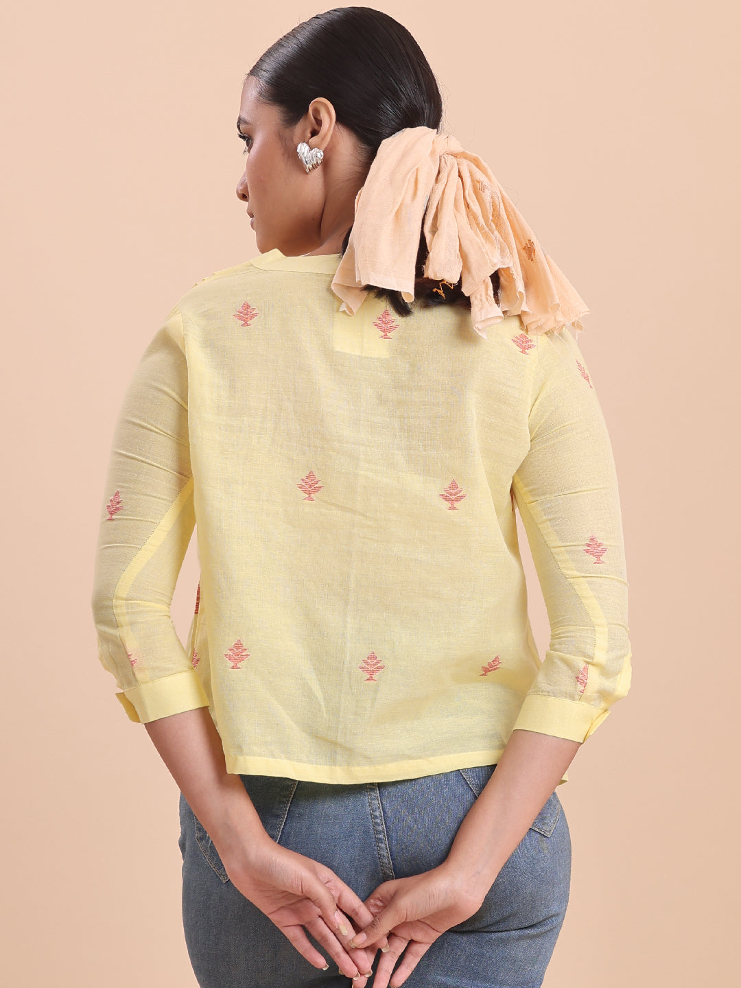 Blouson Women Cotton Jamdani Fit & Flare Top Lemon Chello