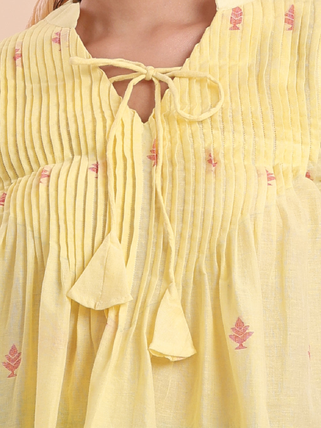 Blouson Women Cotton Jamdani Fit & Flare Top Lemon Chello