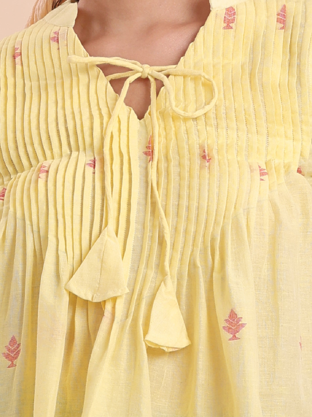 Blouson Women Cotton Jamdani Fit & Flare Top Lemon Chello