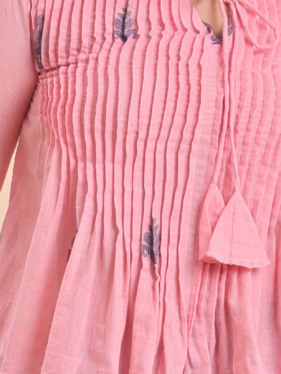 BLOUSON WOMEN COTTON JAMDANI FIT & FLARE TOP -MUSK MIST