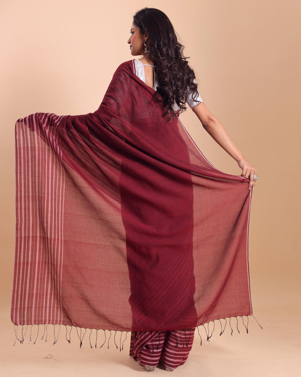 Handloom Cotton Barcode Saree - Maroon