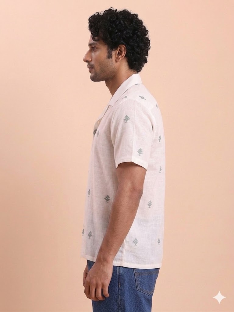 BLOUSON MEN'S JAMDANI SHIRT- WHITE