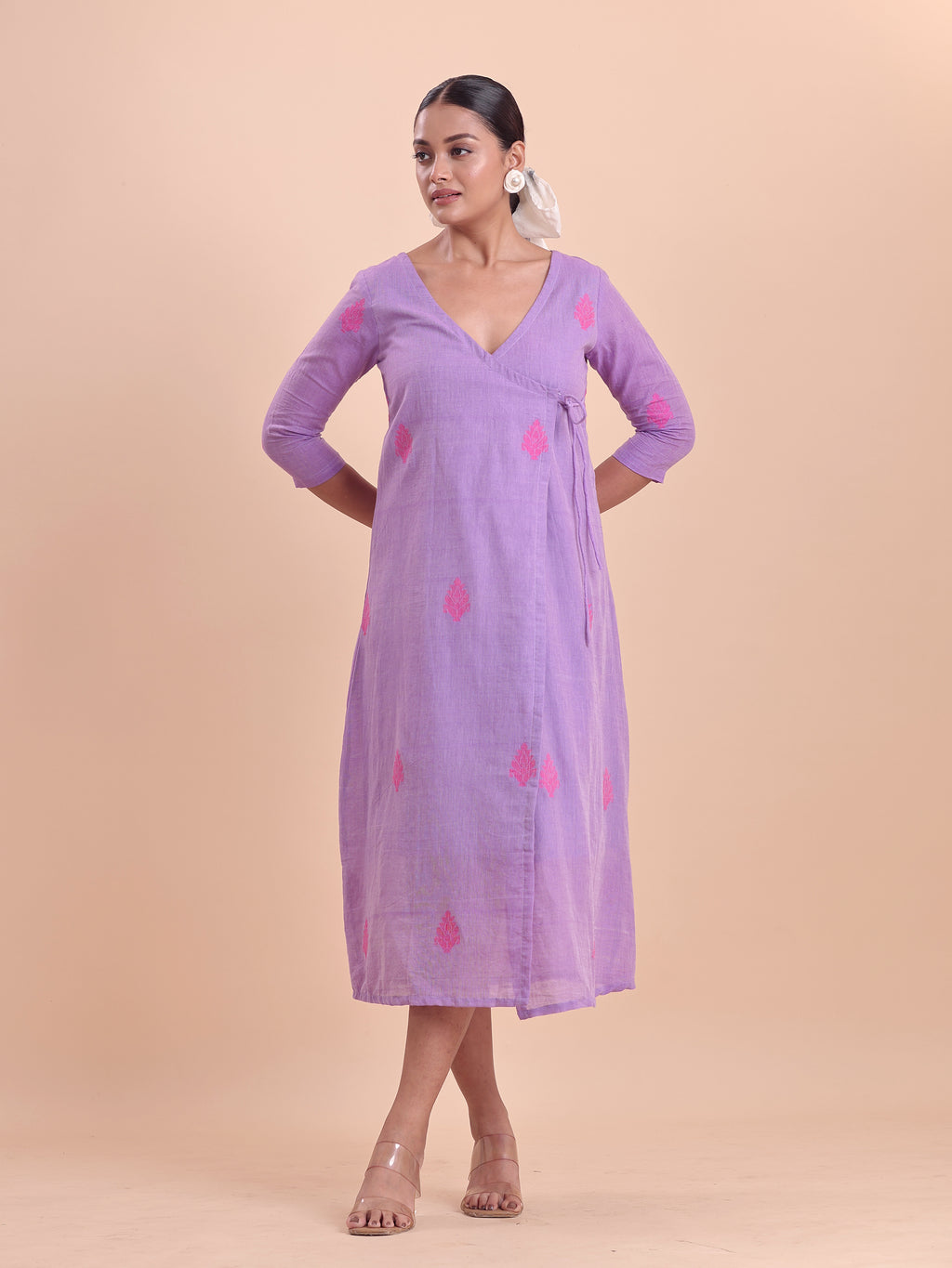 Jamdani Wrap Dress- Lavender
