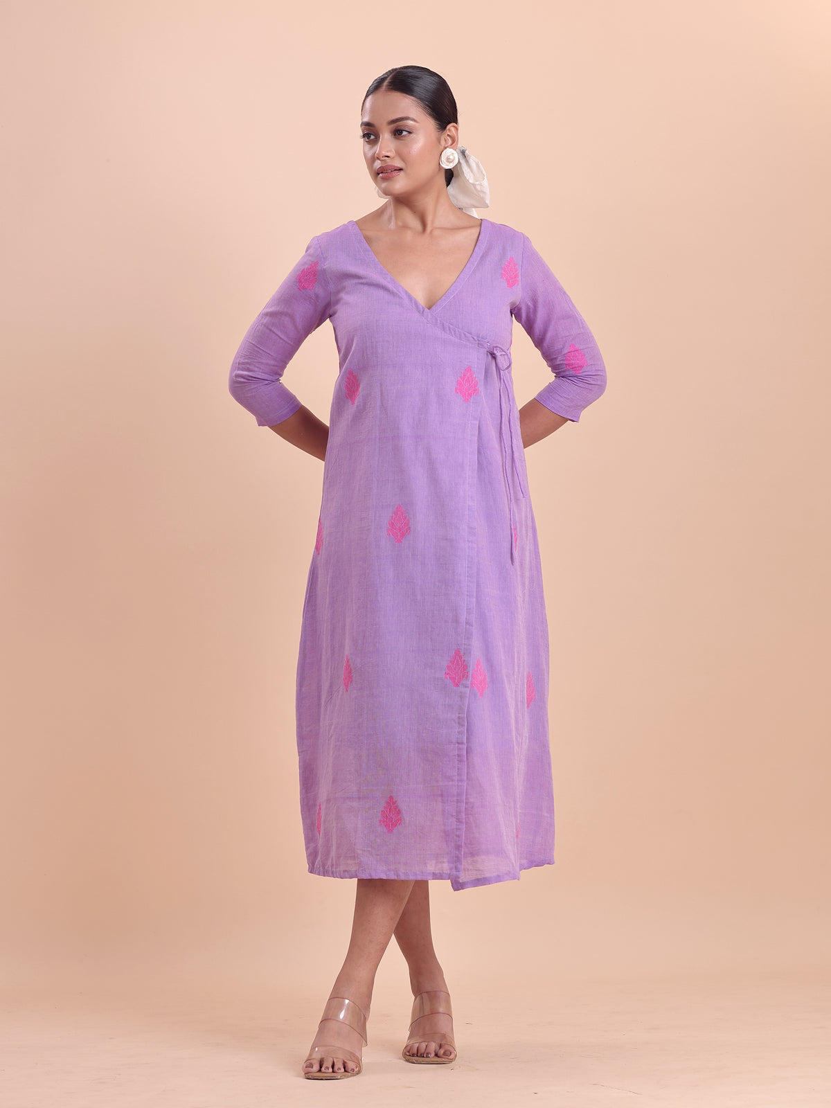 Jamdani Wrap Dress- Lavender