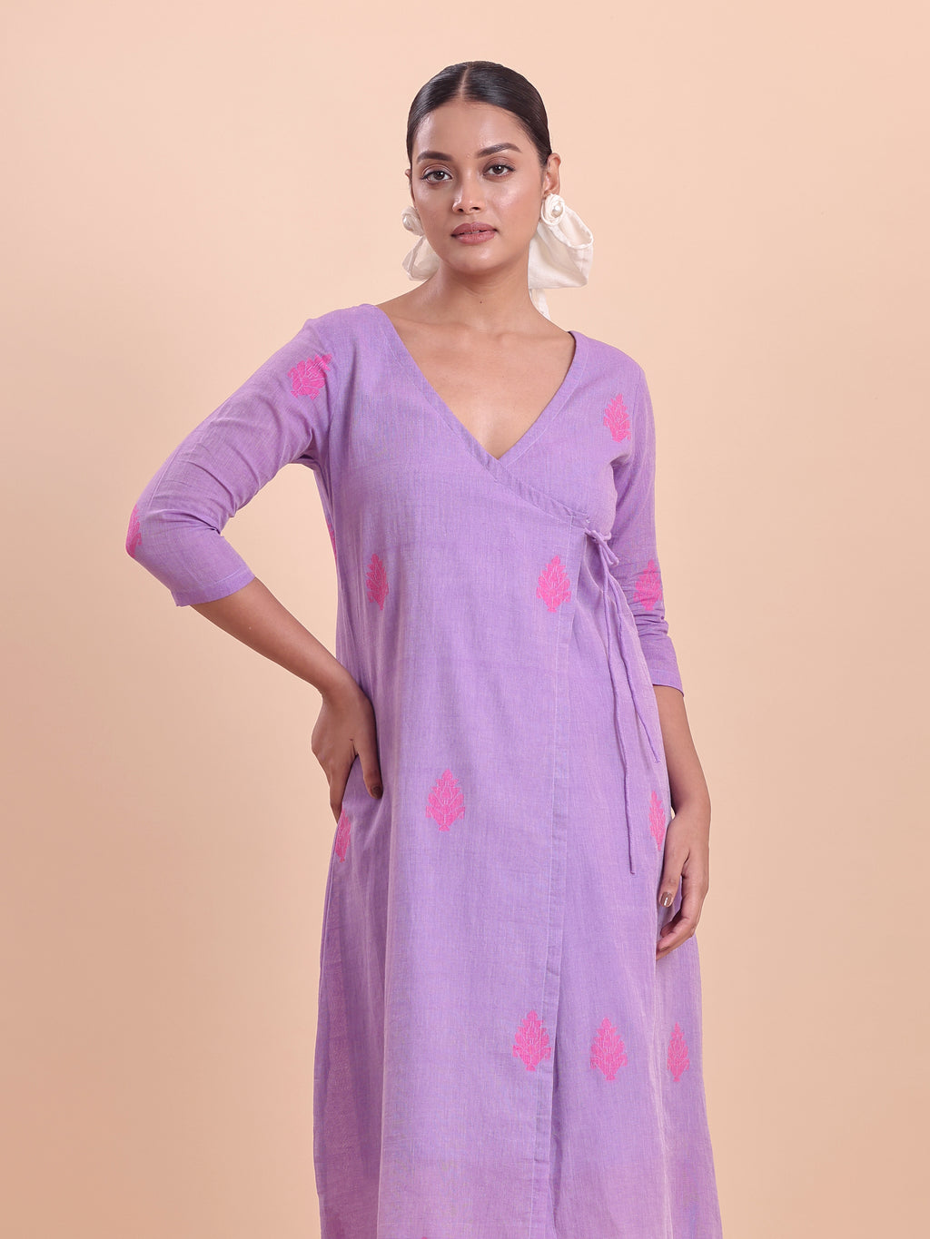 Jamdani Wrap Dress- Lavender