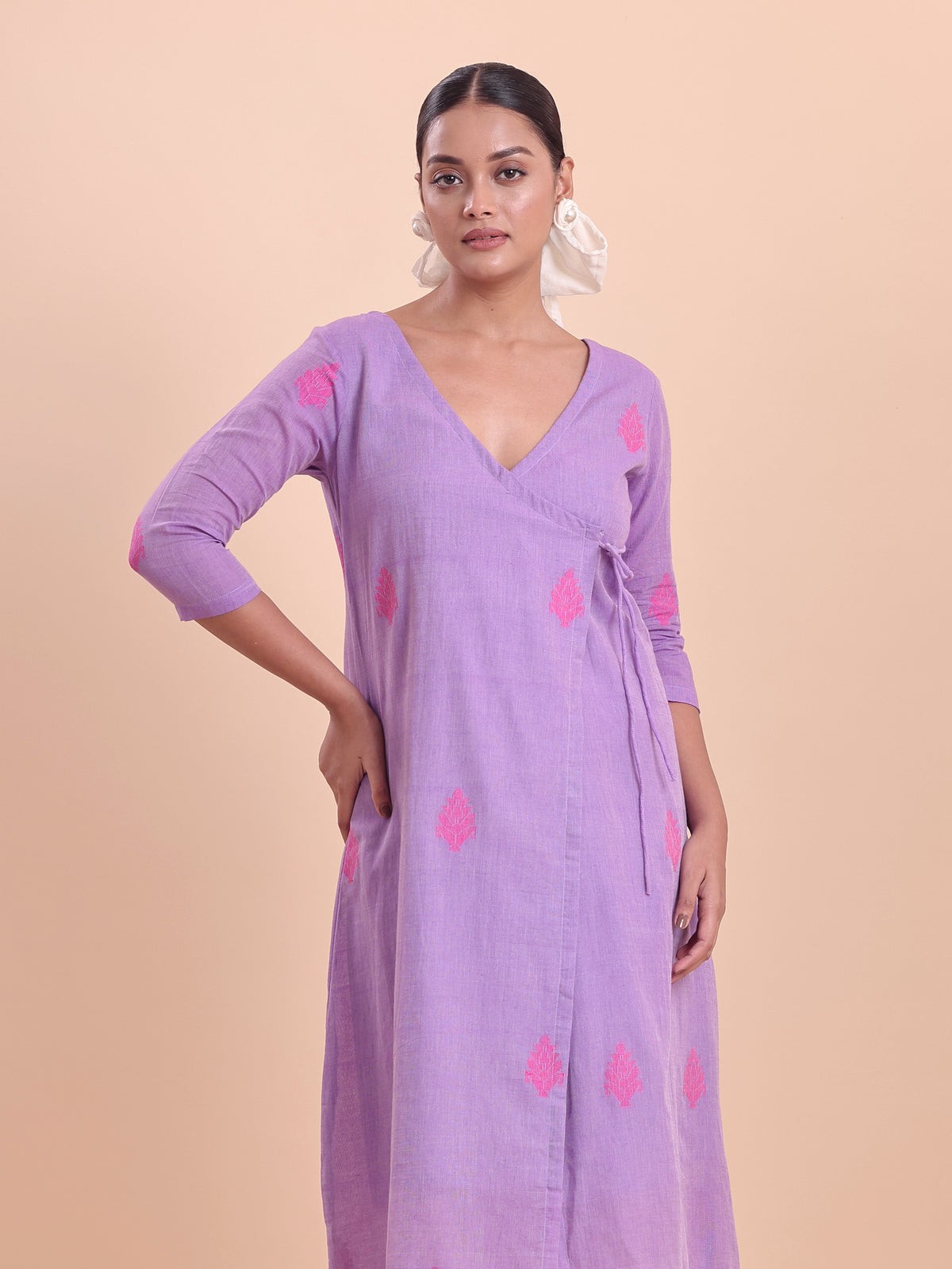 Jamdani Wrap Dress- Lavender