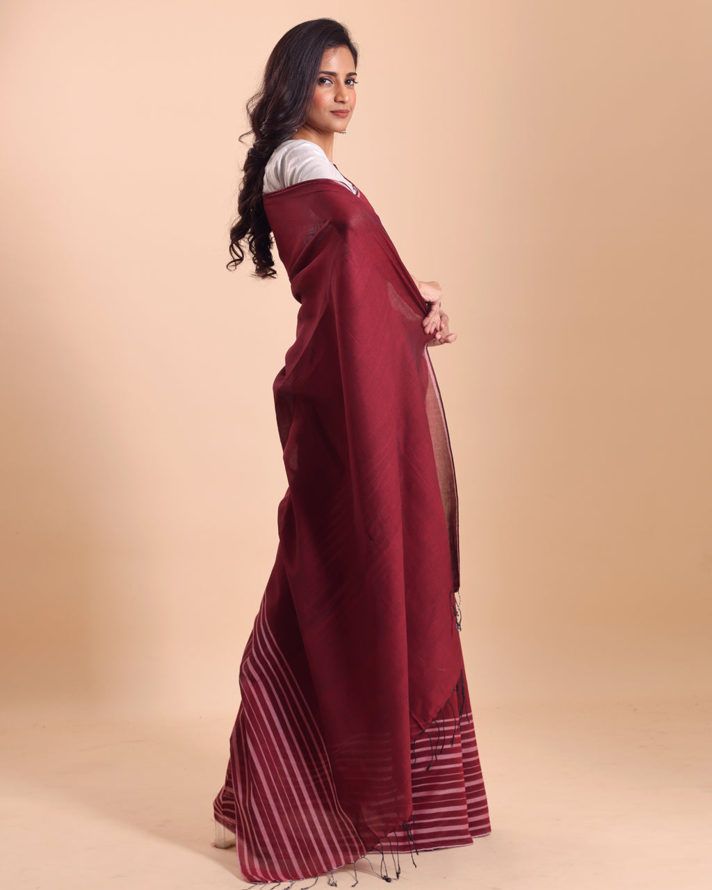 Handloom Cotton Barcode Saree - Maroon