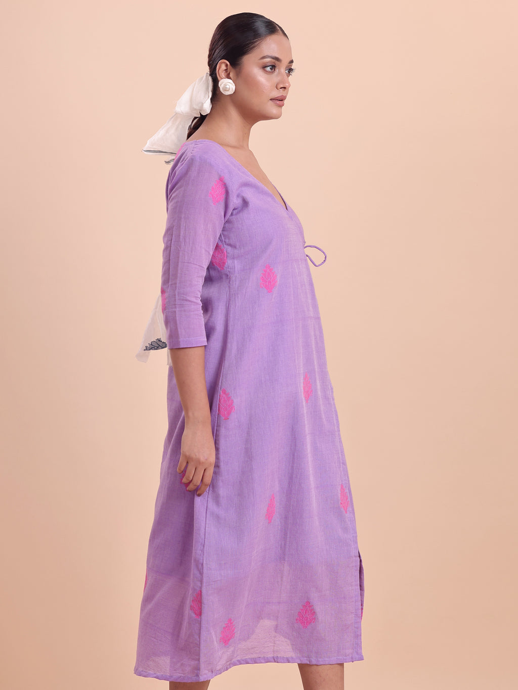 Jamdani Wrap Dress- Lavender