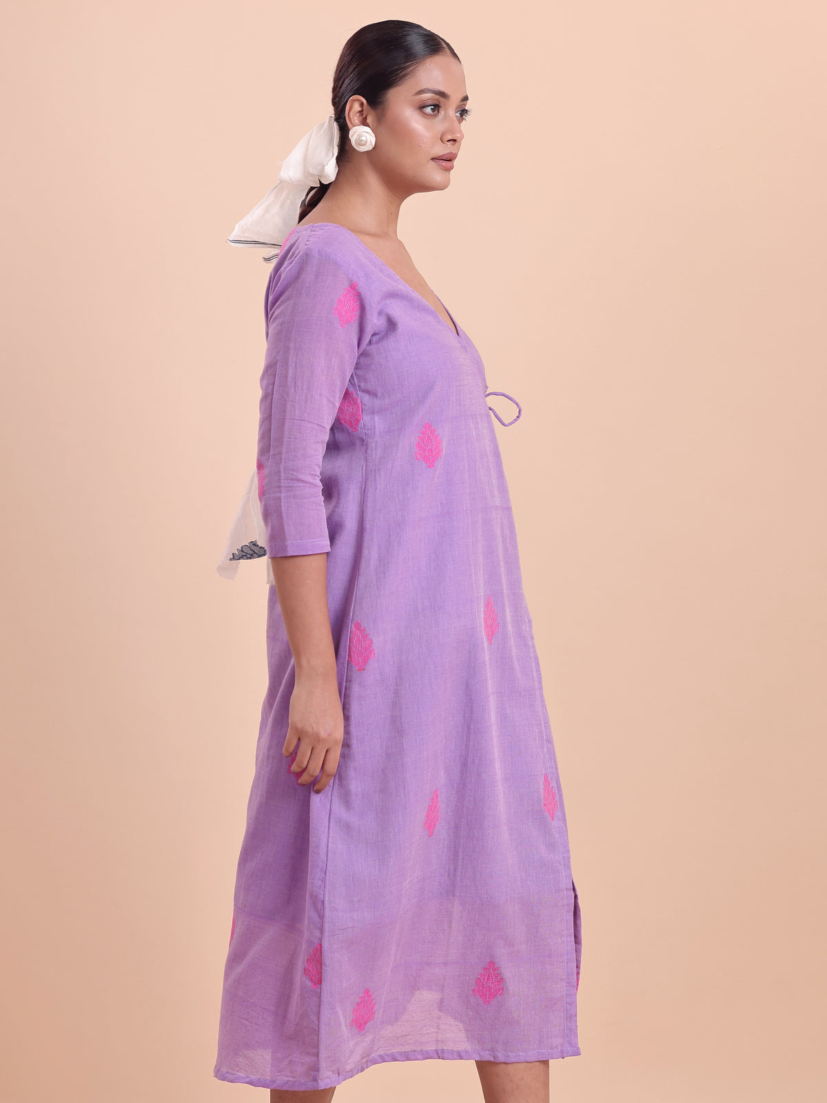 Jamdani Wrap Dress- Lavender