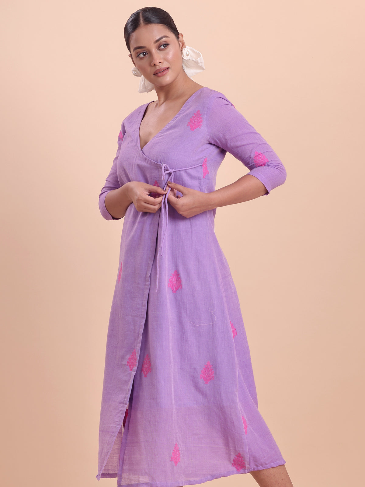 Jamdani Wrap Dress- Lavender