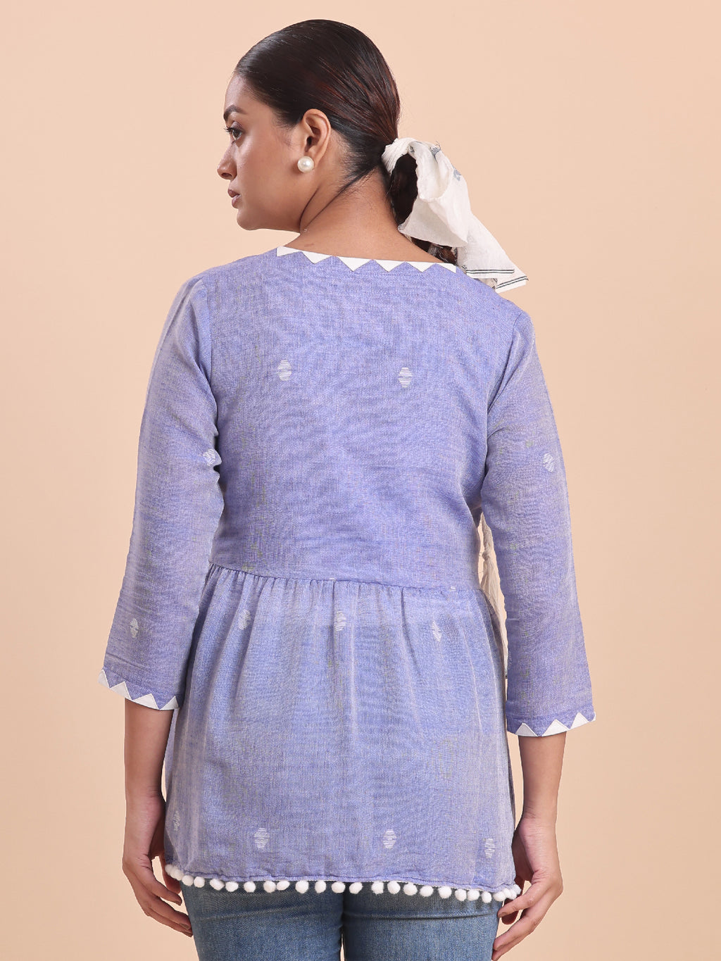 BLOUSON WOMEN COTTON JAMDANI Pom-Pom Peplum SHRUG- Stormy Bae