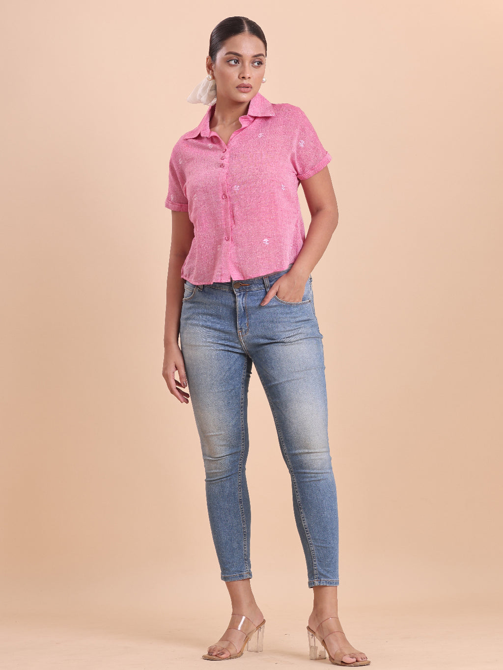 BLOUSON WOMEN COTTON JAMDANI SHIRT- CANDY CRUSH