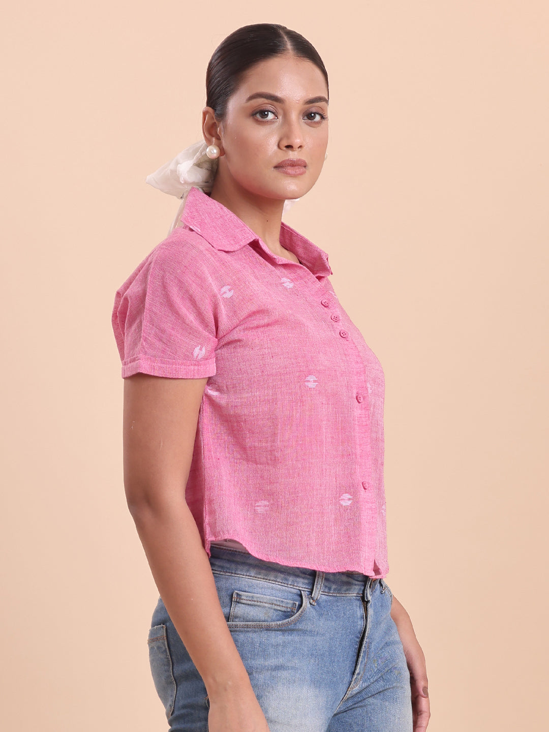 BLOUSON WOMEN COTTON JAMDANI SHIRT- CANDY CRUSH