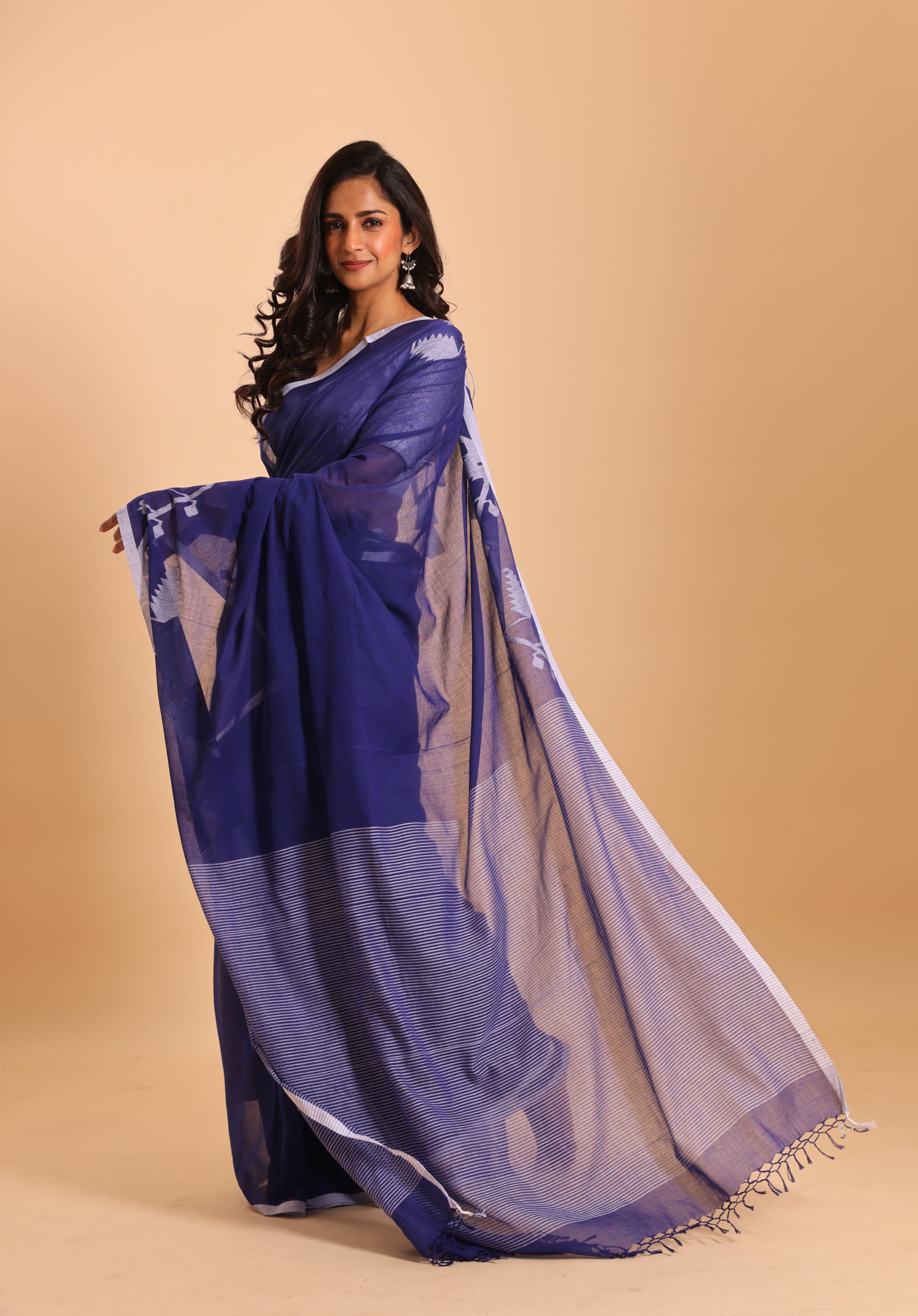 BLOUSON COTTON HALF DERPAR JAMDANI SAREE- BLUE
