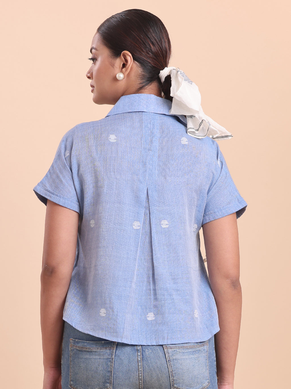 BLOUSON WOMEN COTTON JAMDANI SHIRT- FROSTY LAKE