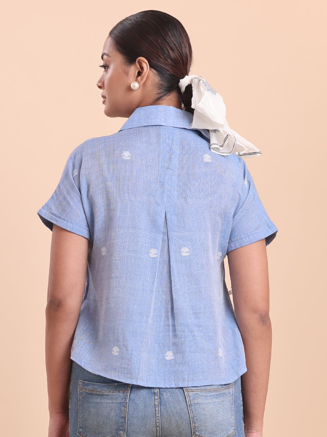 BLOUSON WOMEN COTTON JAMDANI SHIRT- FROSTY LAKE