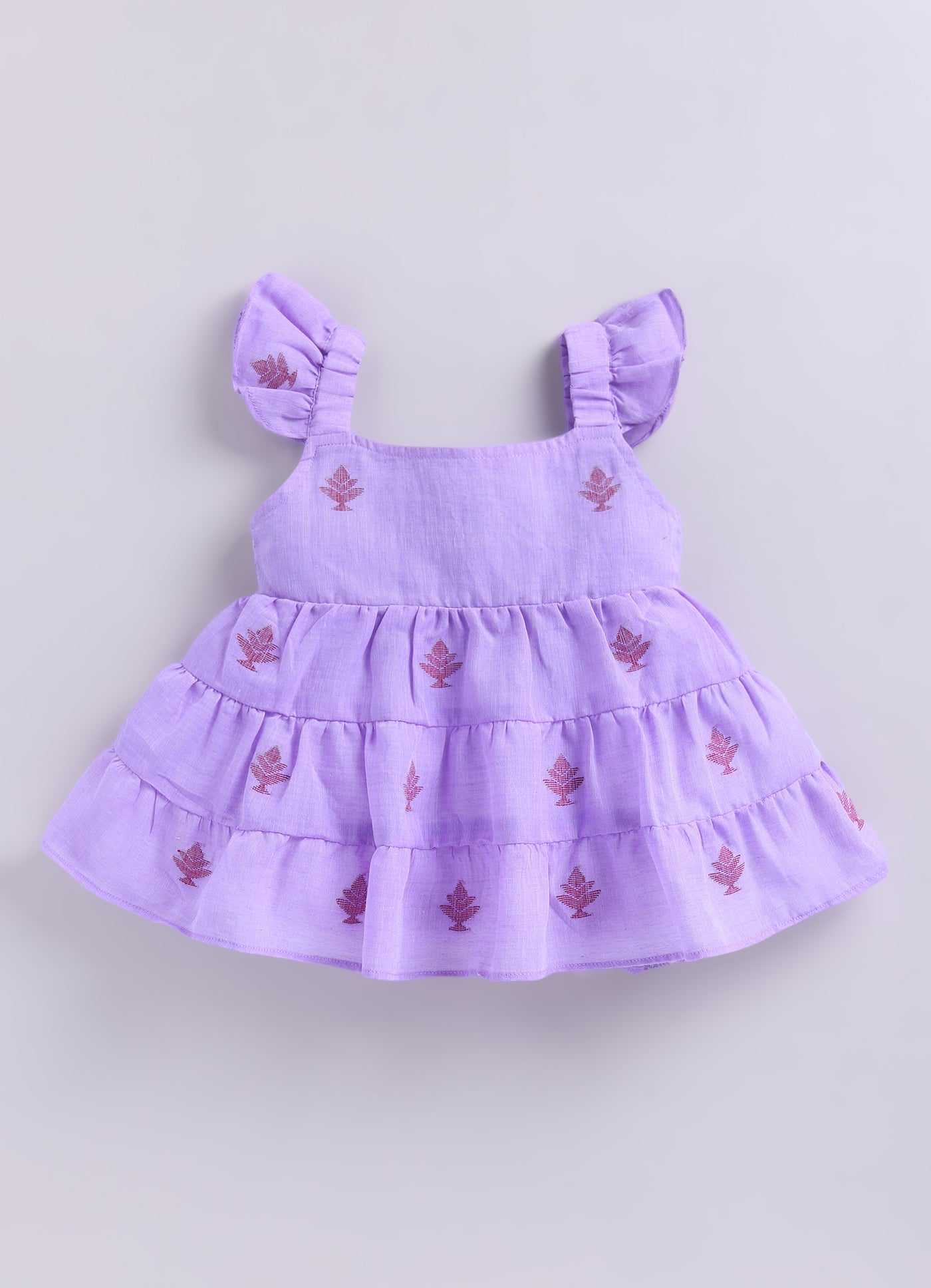 KIDS HANDLOOM JAMDANI DRESS- LILAC