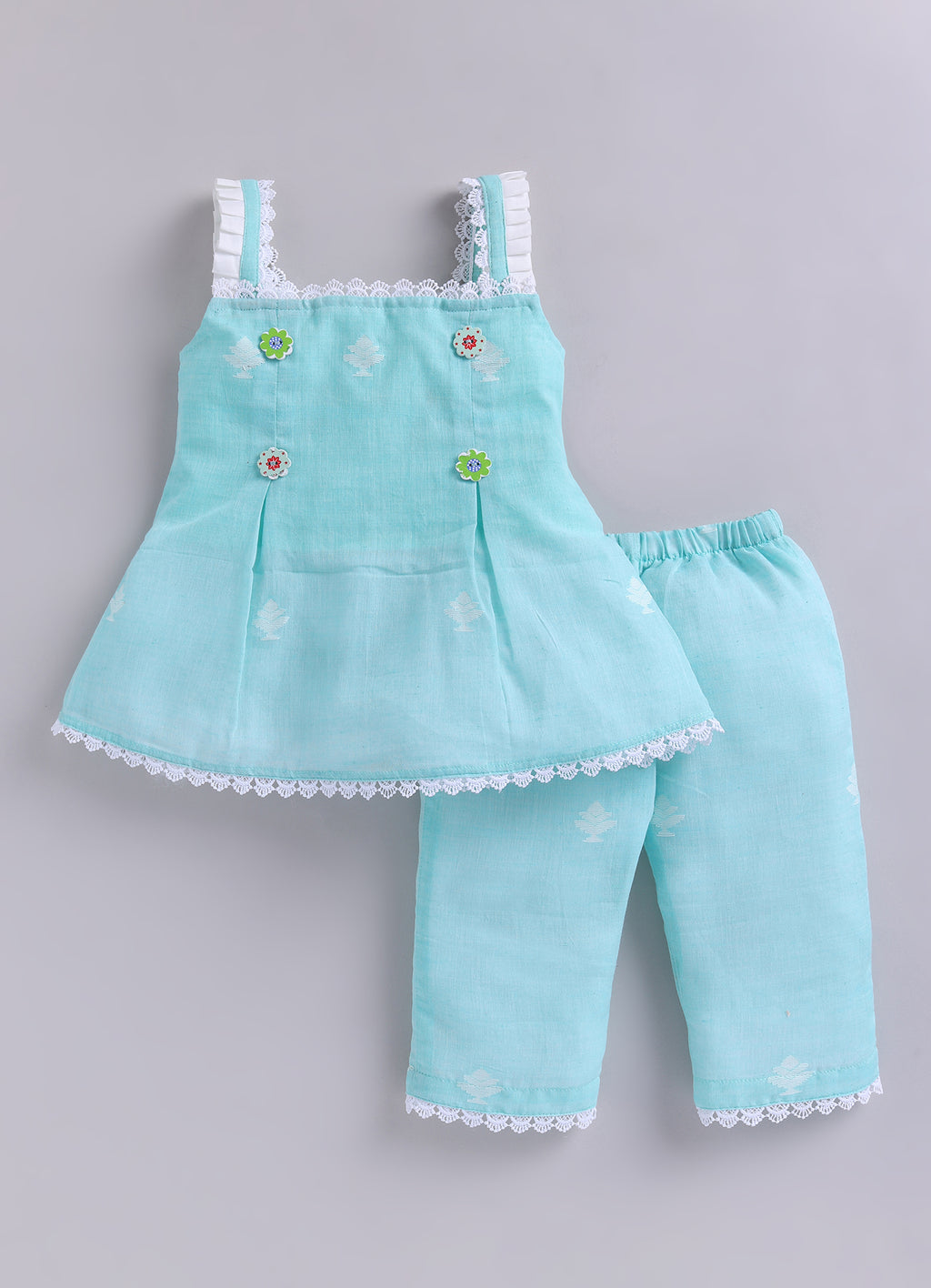 KIDS HANLOOM JAMDANI CO-ORD SET- MINT GREEN