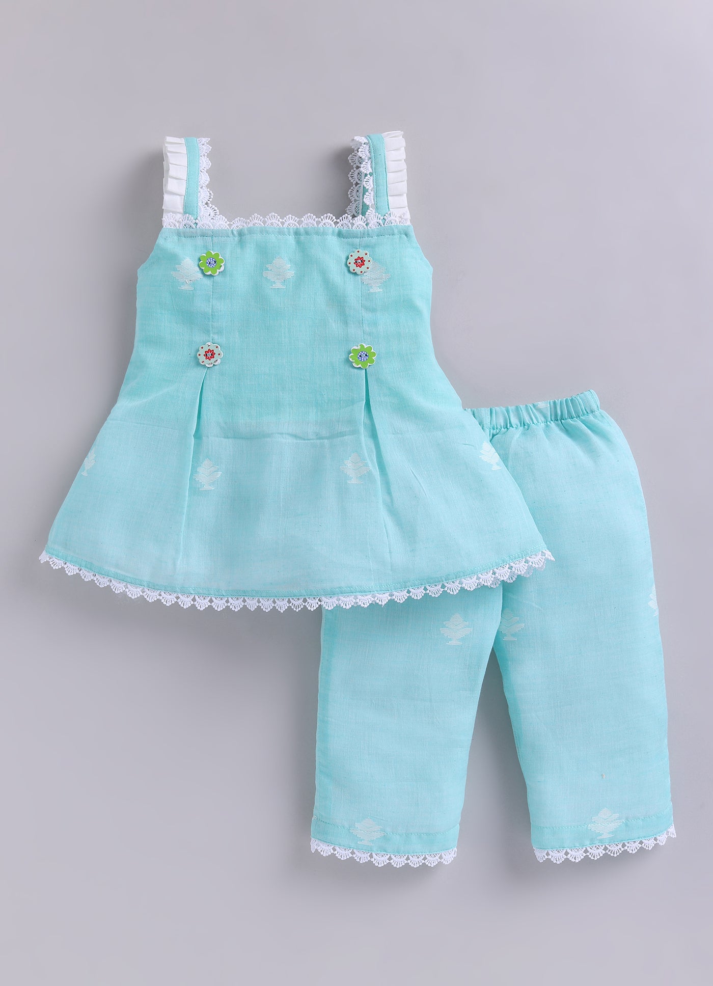 KIDS HANLOOM JAMDANI CO-ORD SET- MINT GREEN