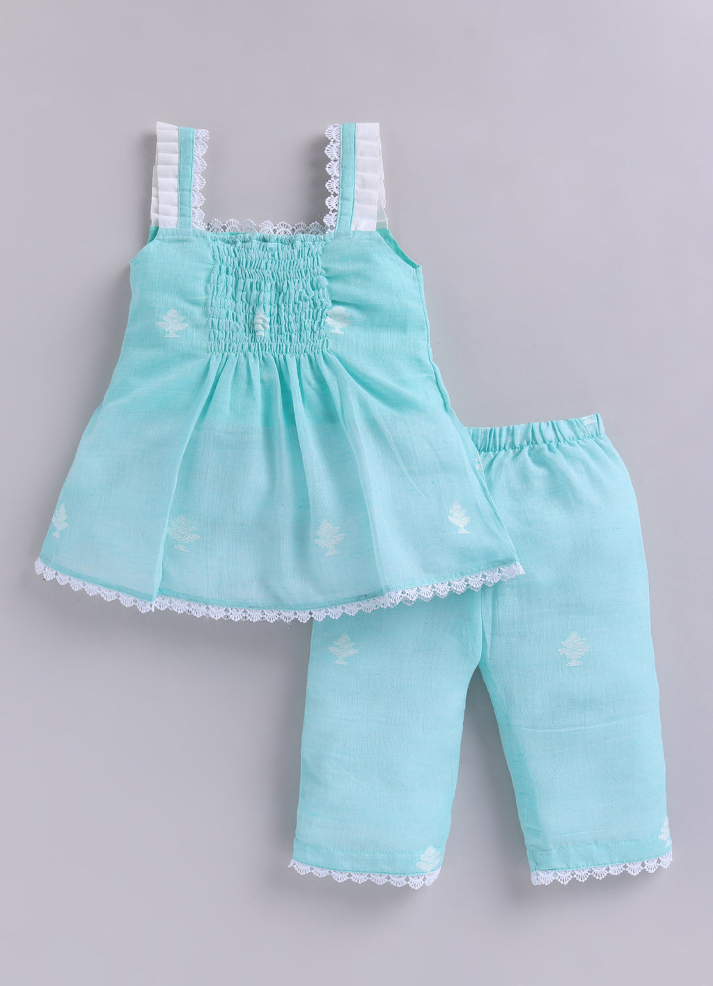 KIDS HANLOOM JAMDANI CO-ORD SET- MINT GREEN