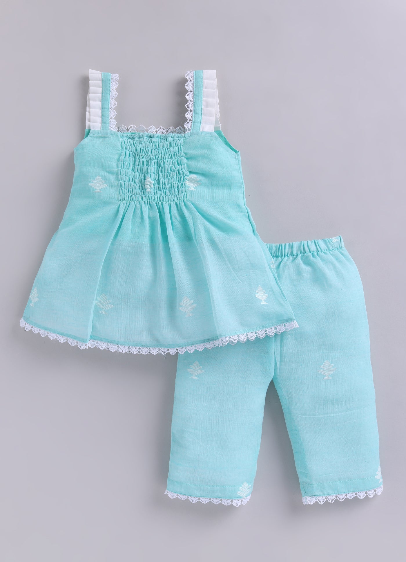 KIDS HANLOOM JAMDANI CO-ORD SET- MINT GREEN