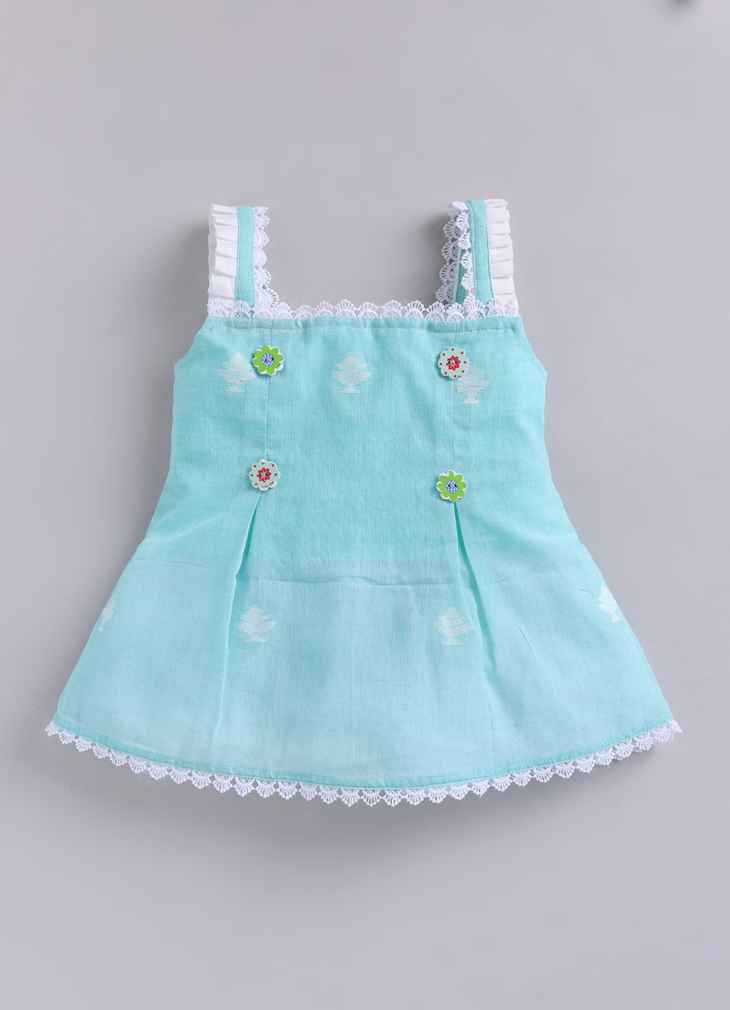 KIDS HANLOOM JAMDANI CO-ORD SET- MINT GREEN