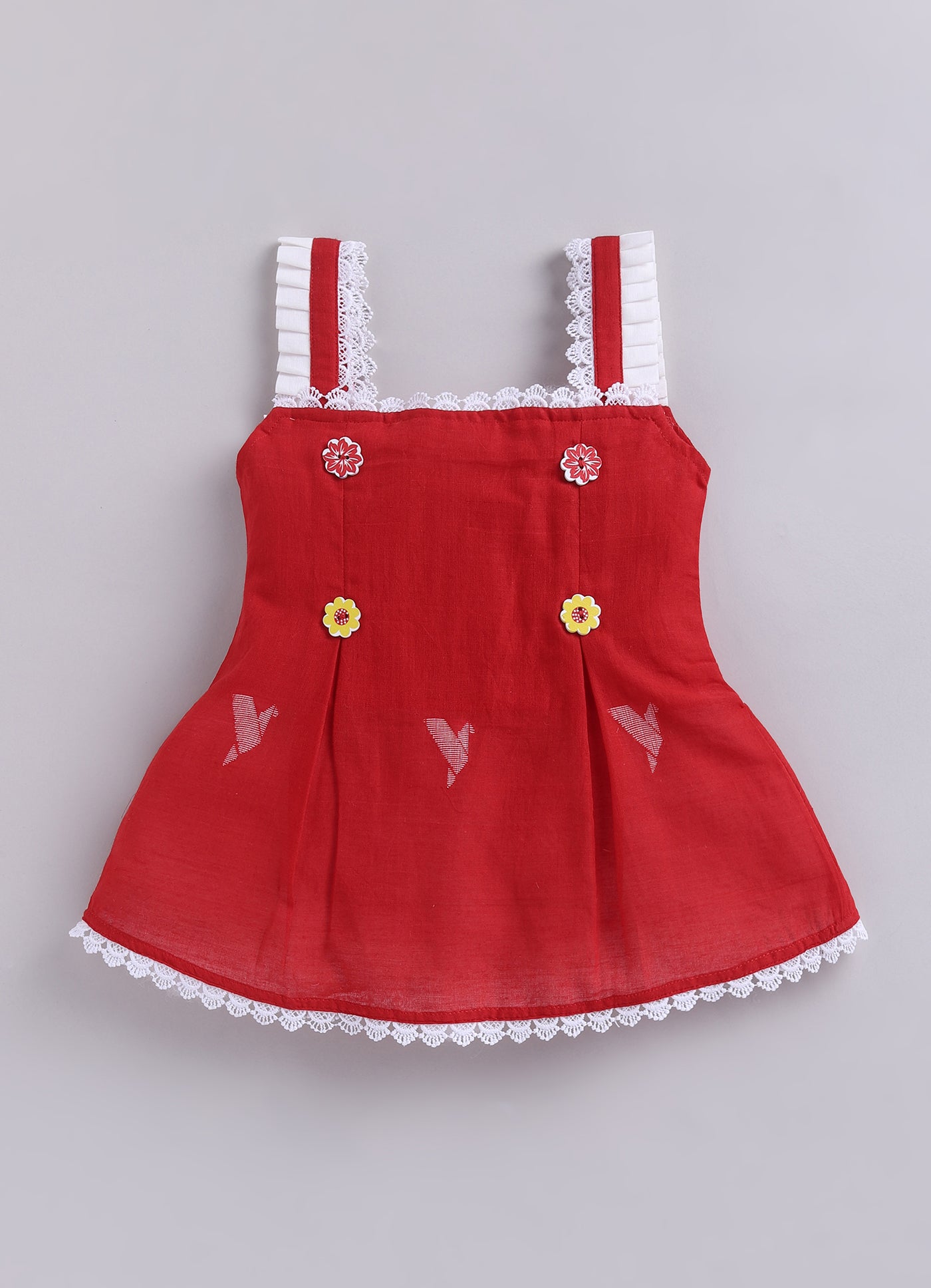 KIDS HANDLOOM JAMDANI CO-ORD SET- RED & WHITE