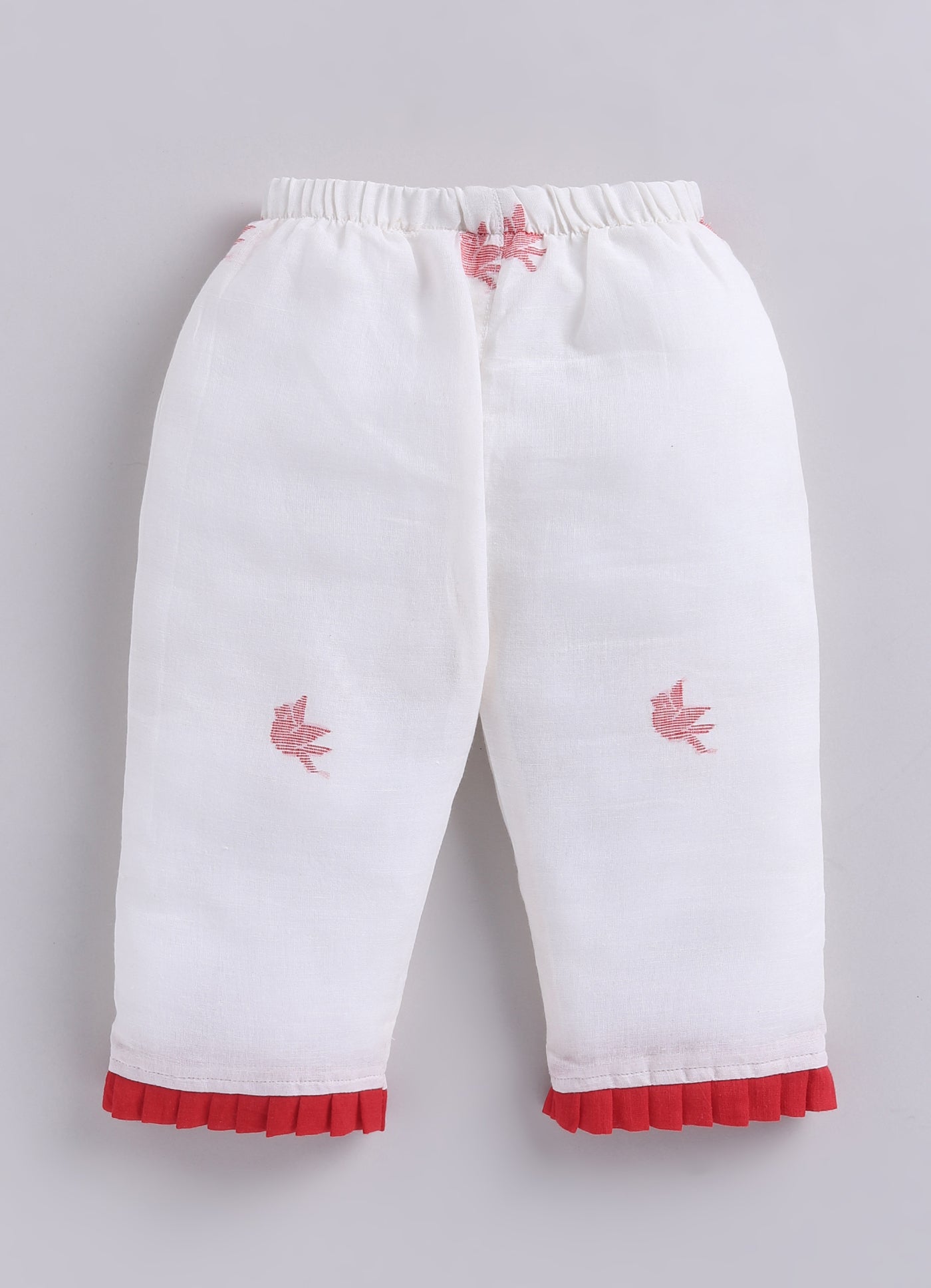 KIDS HANDLOOM JAMDANI CO-ORD SET- RED & WHITE