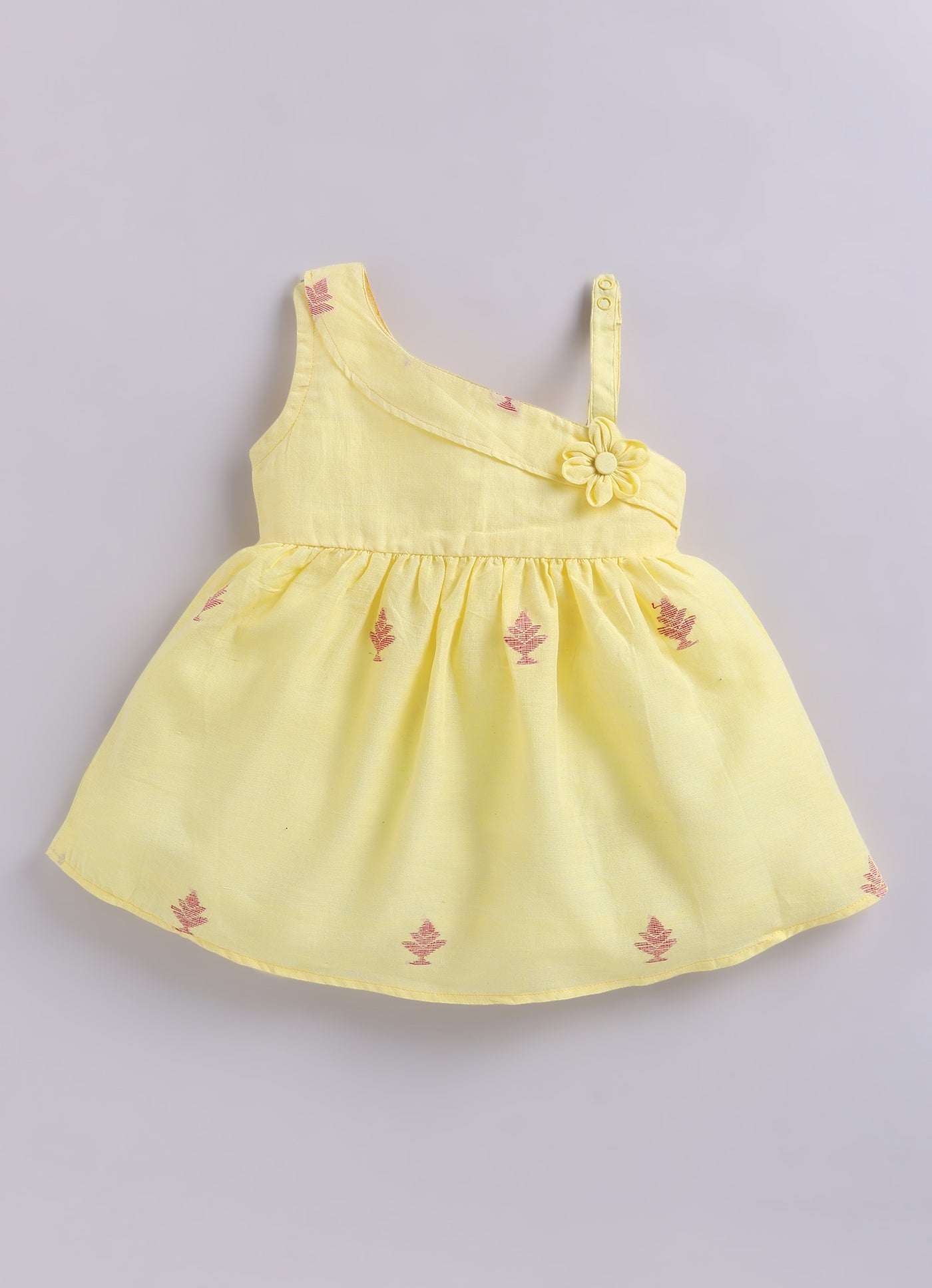 COTTON HANDLOOM JAMDANI BABY DRESS- YELLOW