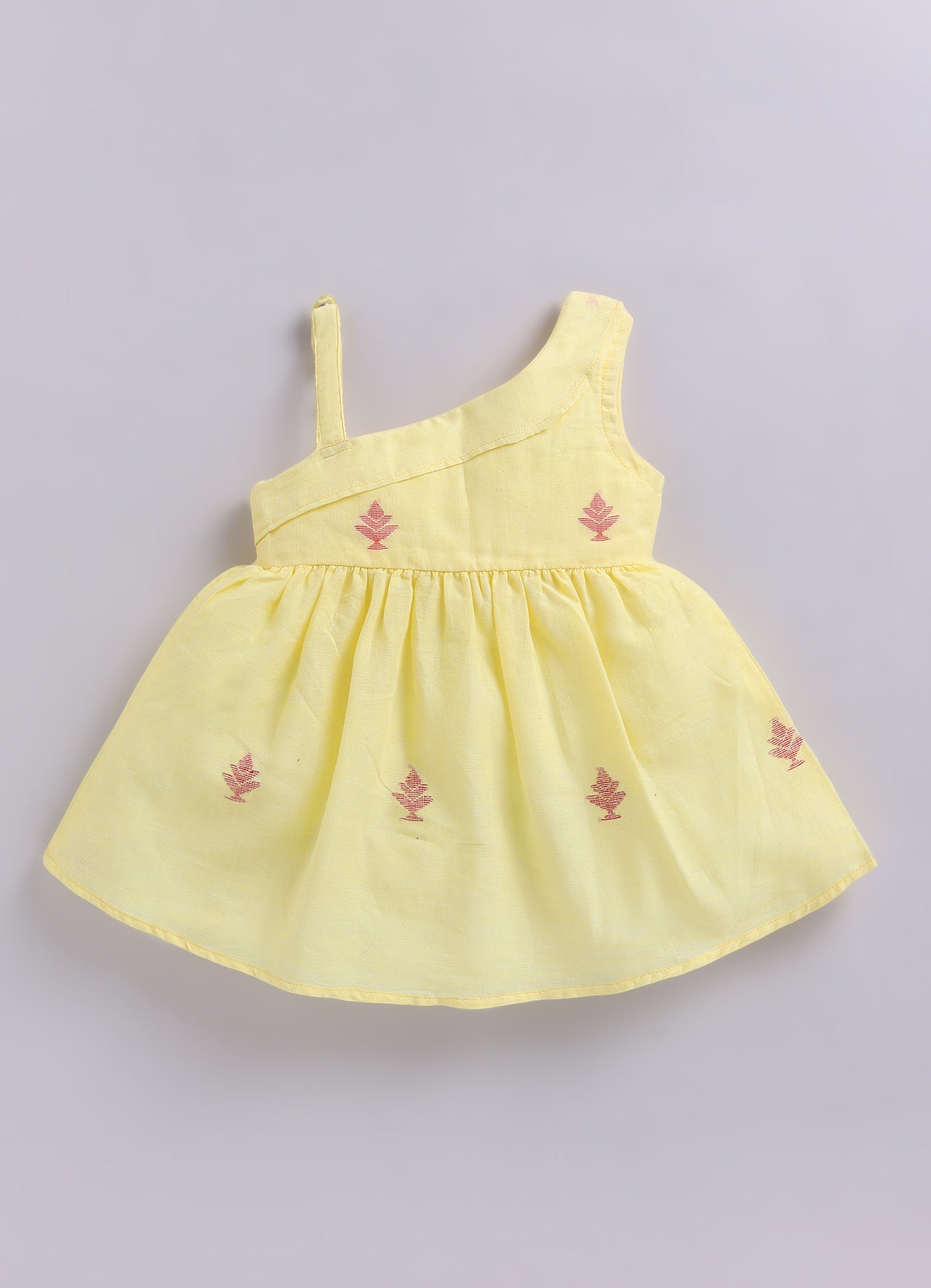 COTTON HANDLOOM JAMDANI BABY DRESS- YELLOW