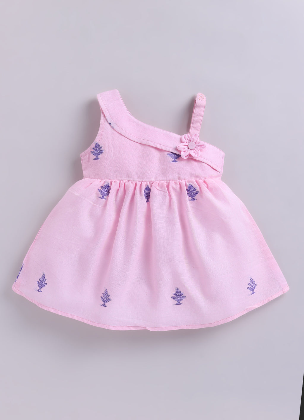KIDS HANDLOOM JAMDANI FROCK-Baby Pink