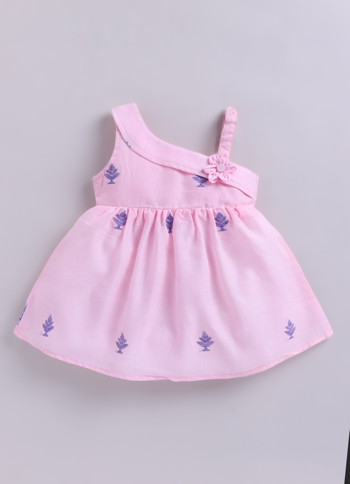 KIDS HANDLOOM JAMDANI FROCK-Baby Pink