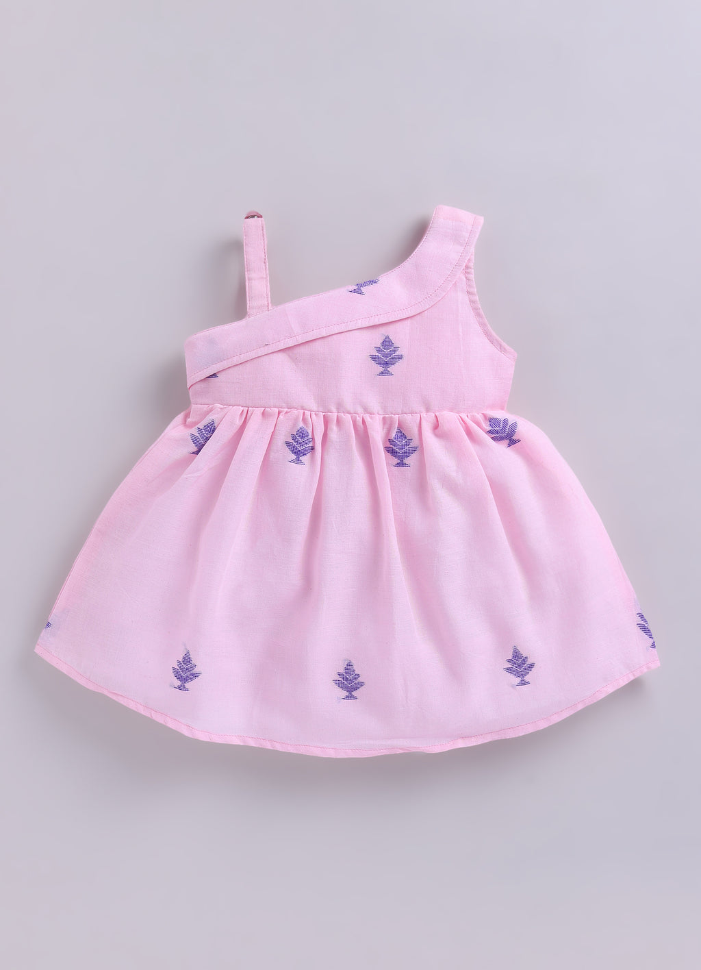 KIDS HANDLOOM JAMDANI FROCK-Baby Pink