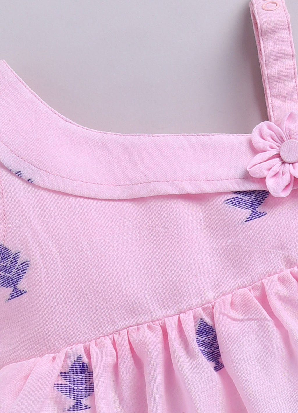 KIDS HANDLOOM JAMDANI FROCK-Baby Pink
