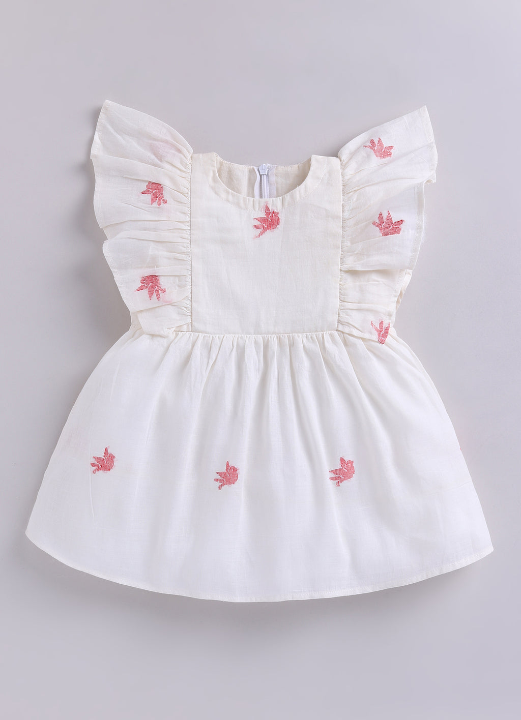 BLOUSON JAMDANI BABY DRESS FLARE DRESS- WHITE