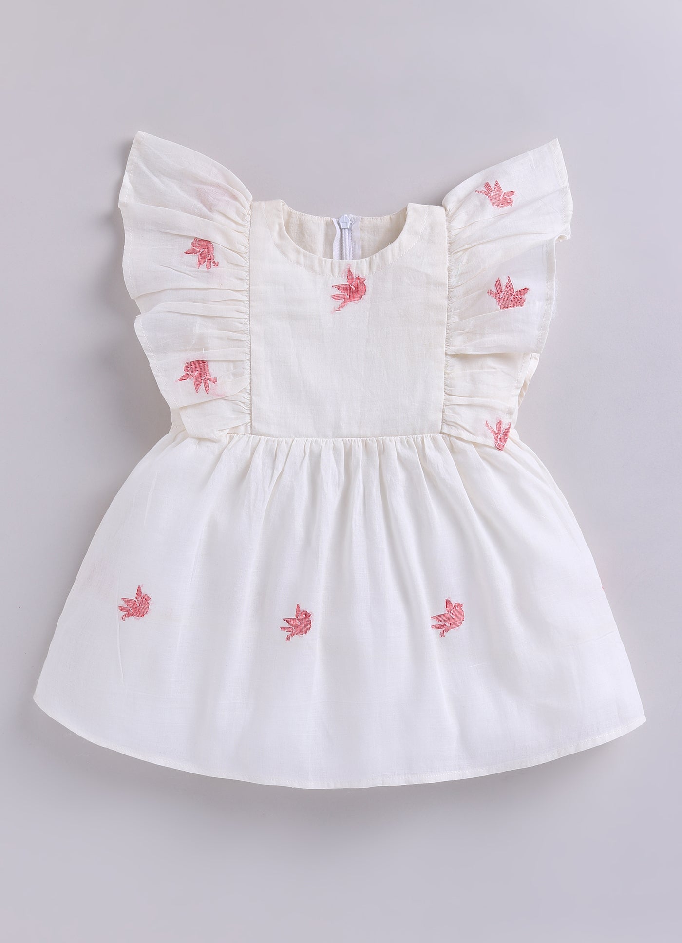 BLOUSON JAMDANI BABY DRESS FLARE DRESS- WHITE