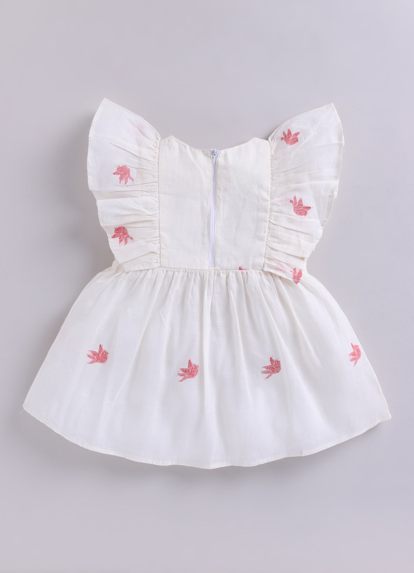 BLOUSON JAMDANI BABY DRESS FLARE DRESS- WHITE